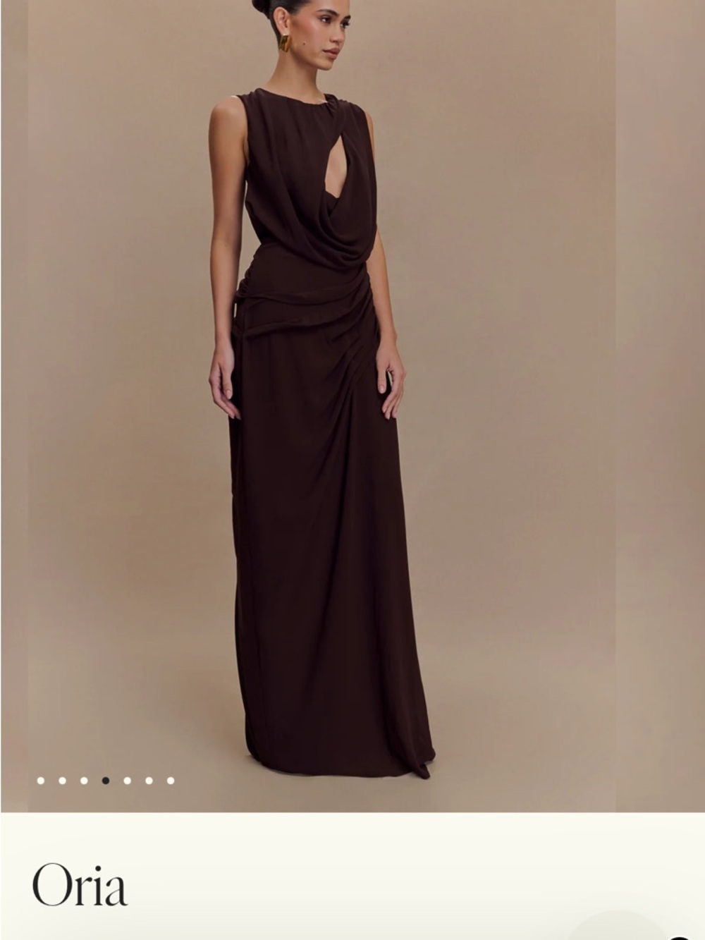 Meshki Brown Draped Maxi Gown